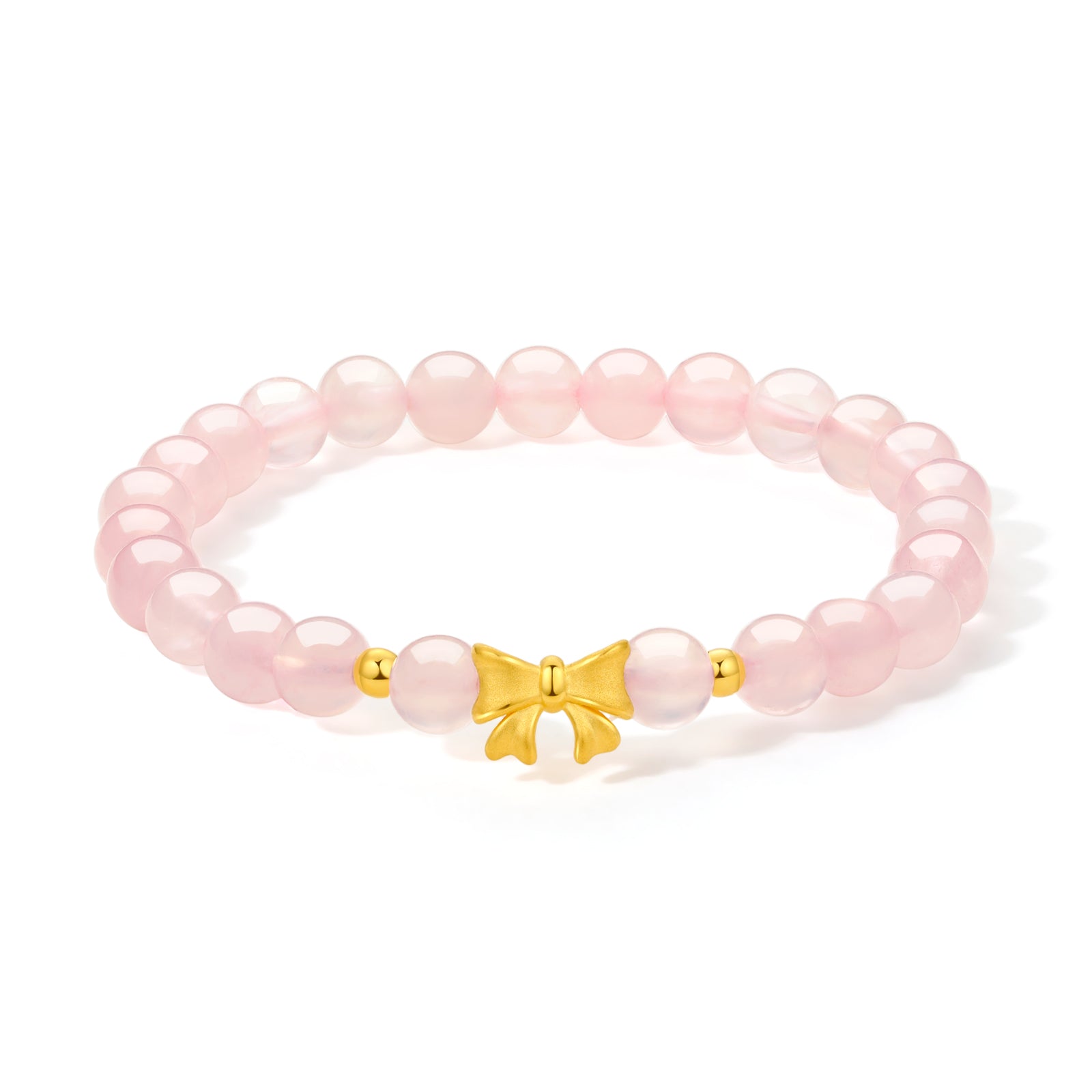 24K Gold Beaded Bracelet Rose Quartz 0.45-0.65g Bow A1911408