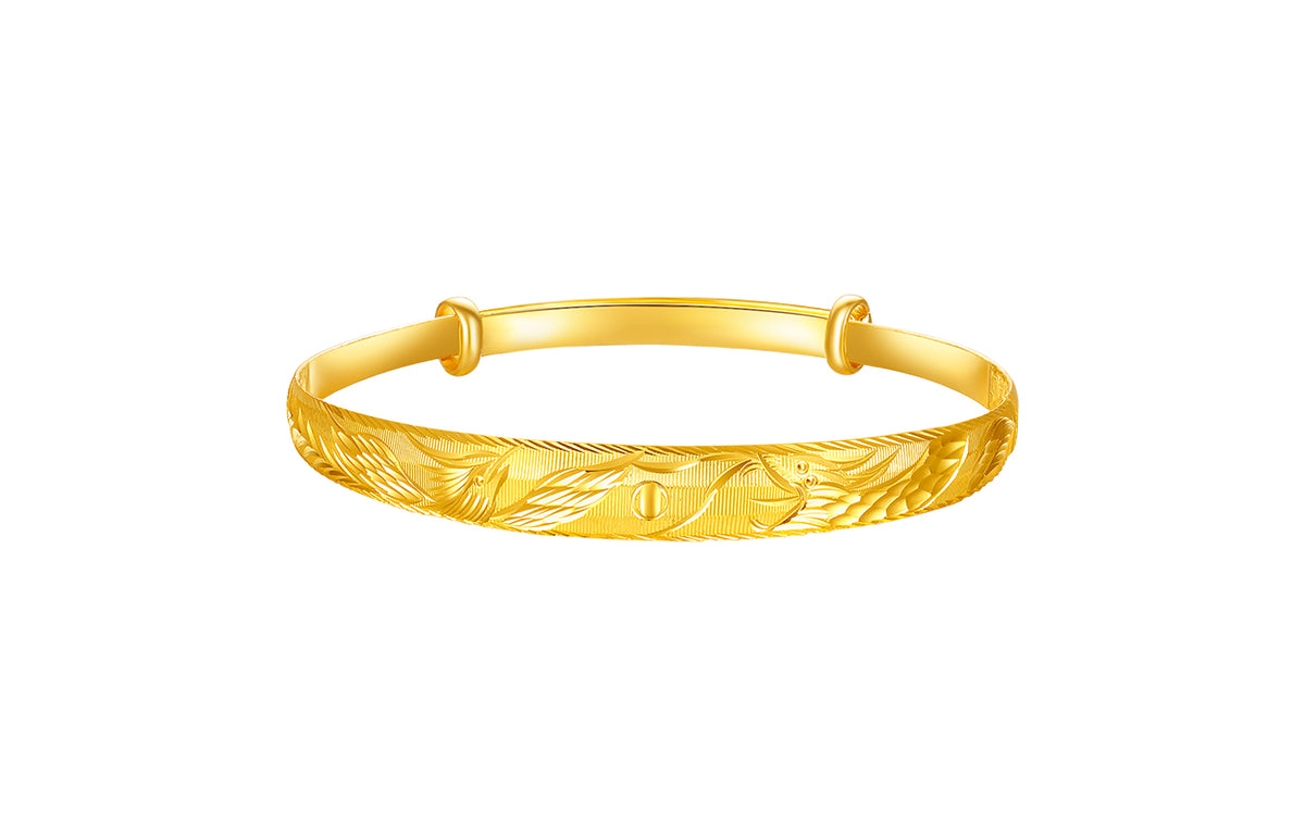 999 24K Gold Bangle Bracelet Dragon Phoenix 20-22g AA103615