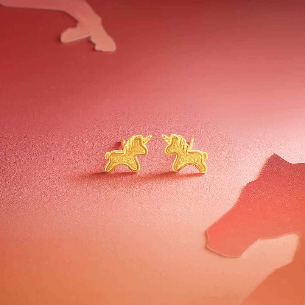'Year of the Horse' 24K Gold Stud Earrings Horse 1.45-1.75g A0915548