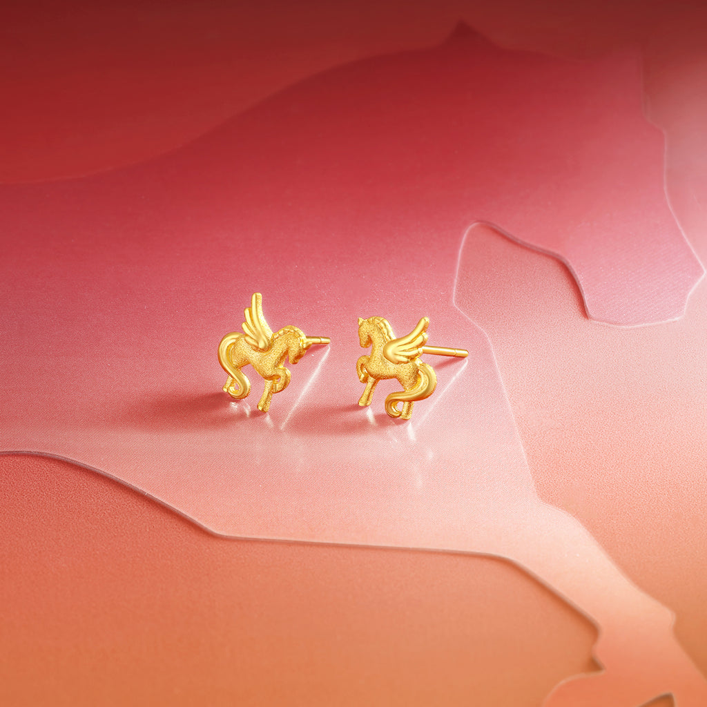 'Year of the Horse' 24K Gold Stud Earrings Horse 2.1-2.3g A0915547