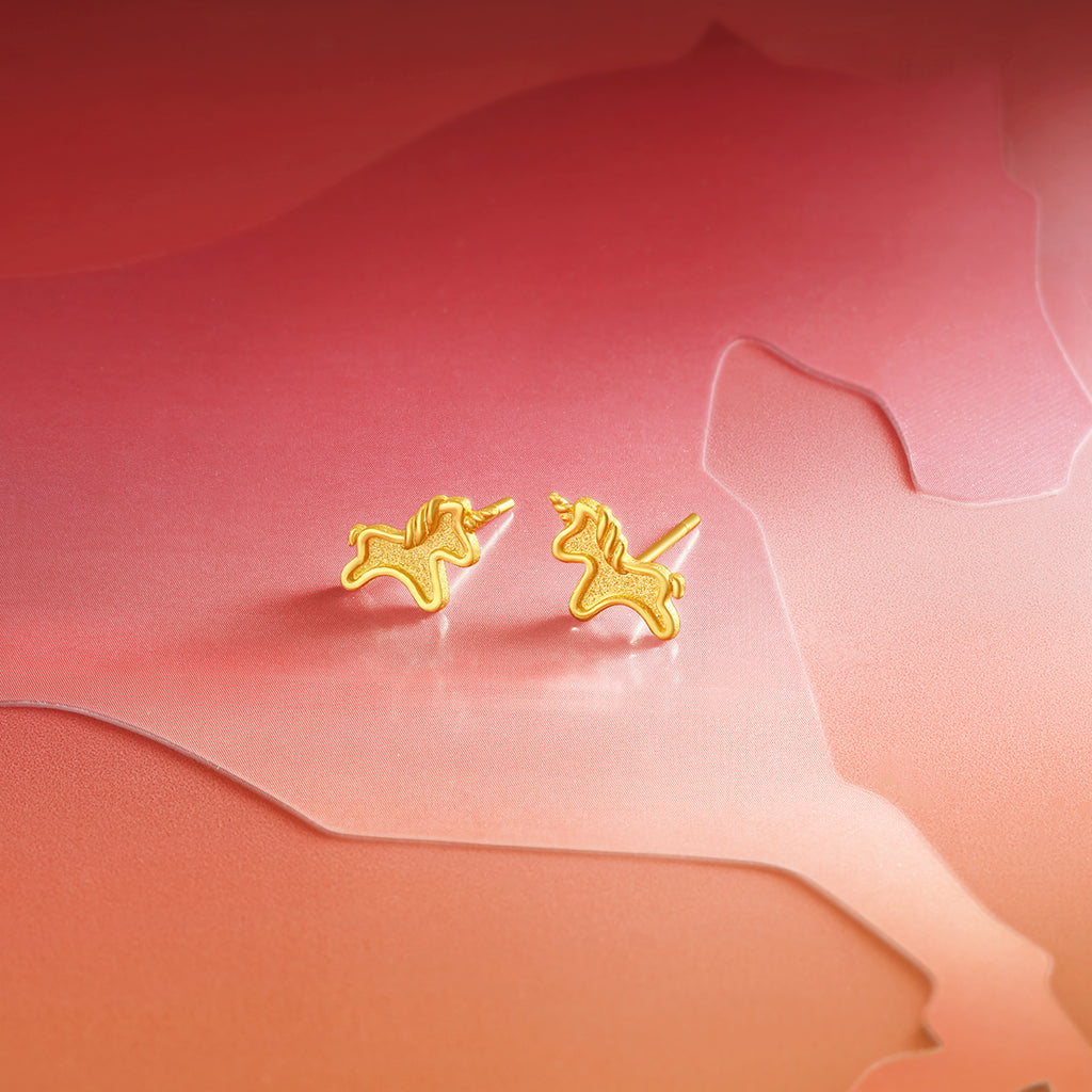'Year of the Horse' 24K Gold Stud Earrings Horse 1.45-1.75g A0915548