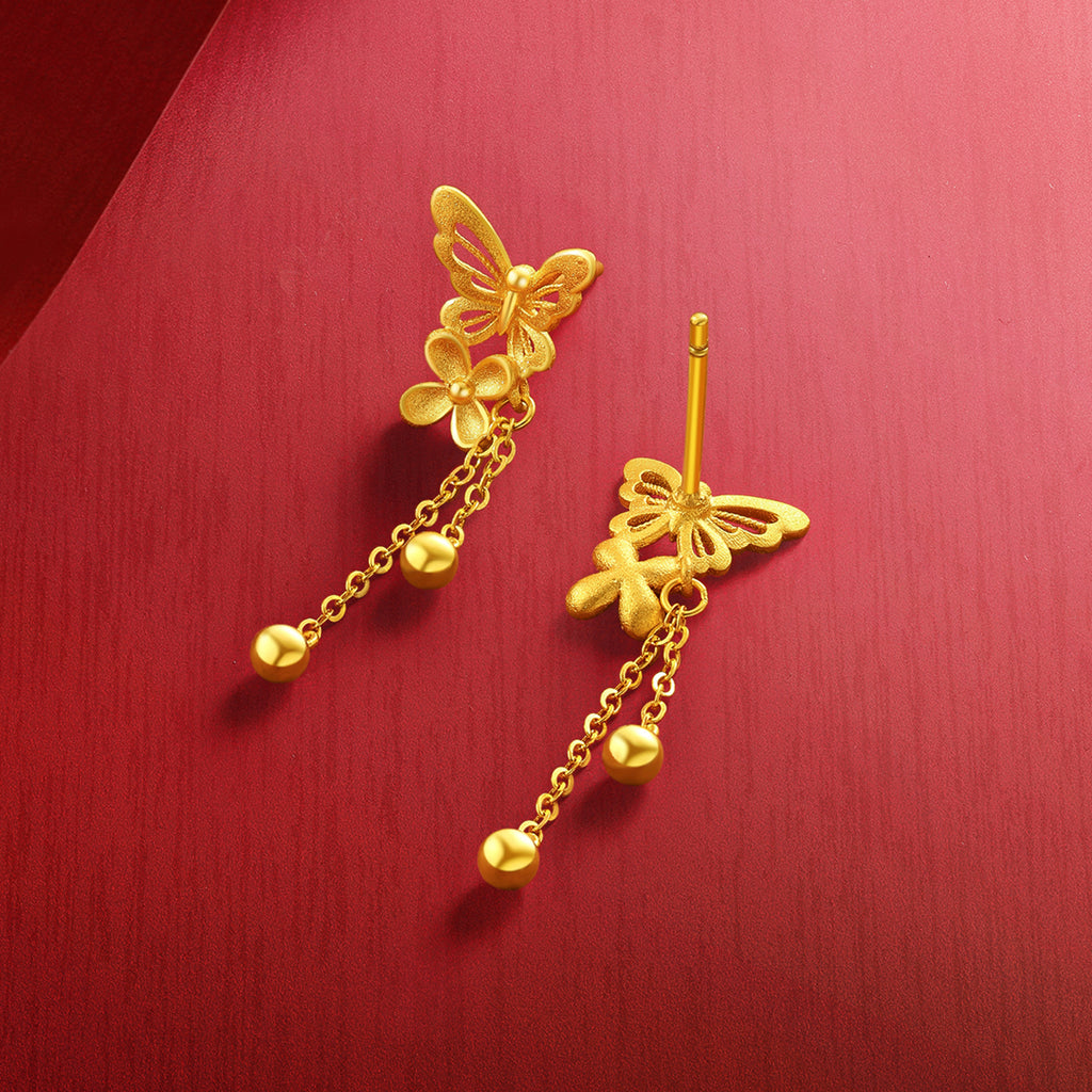 「公主婚禮」24K 黃金耳環 蝴蝶 3.3-3.6g A0922095