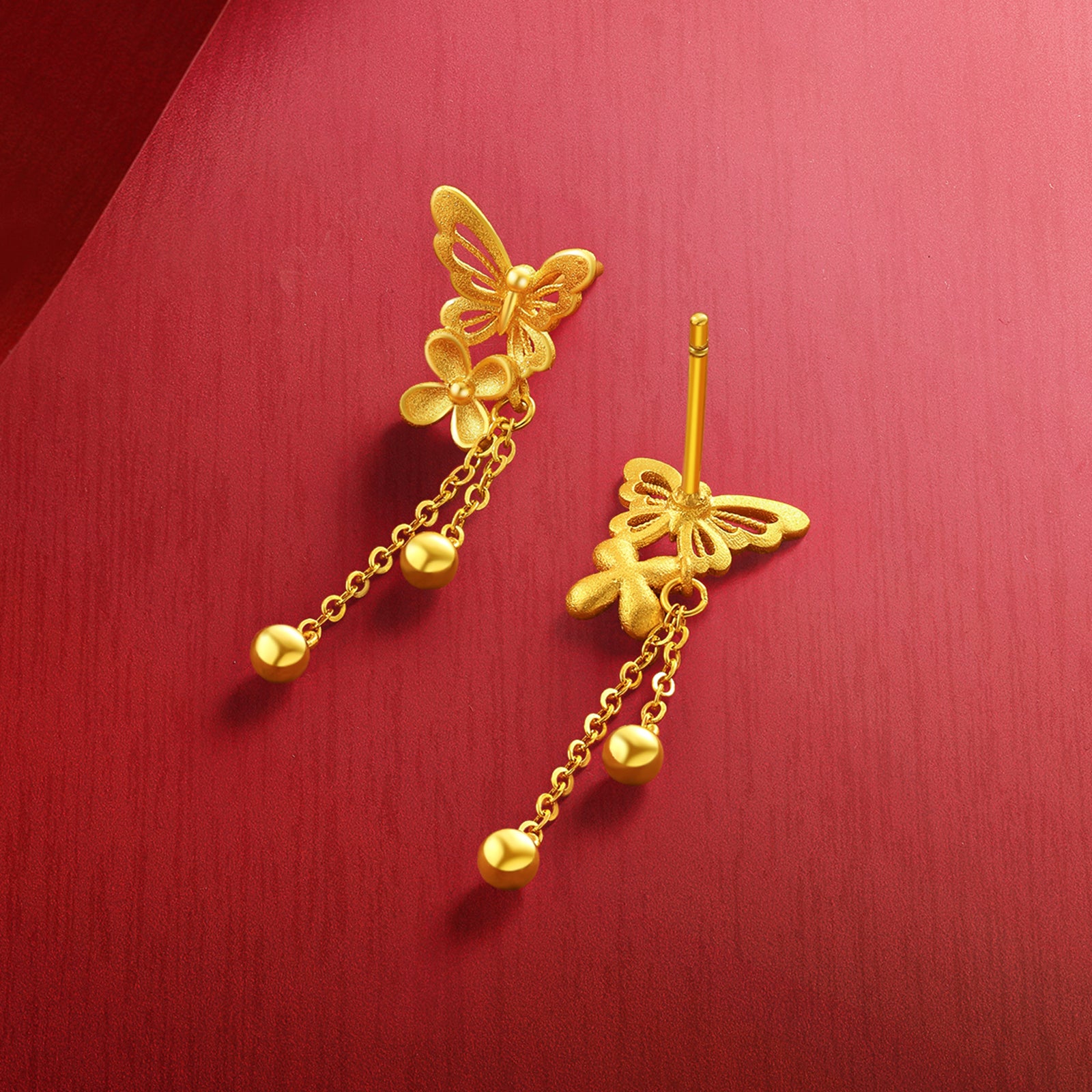 「公主婚禮」24K 黃金耳環 蝴蝶 3.3-3.6g A0922095