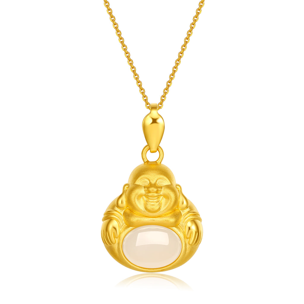 24K金吊墜 黑天玉 1.1-1.3克 彌勒佛像 Y048359