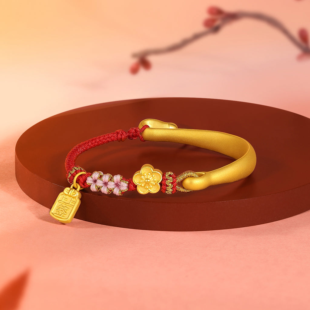 24K Gold Bangle Bracelet Flower 5.8-6.2g A1012320