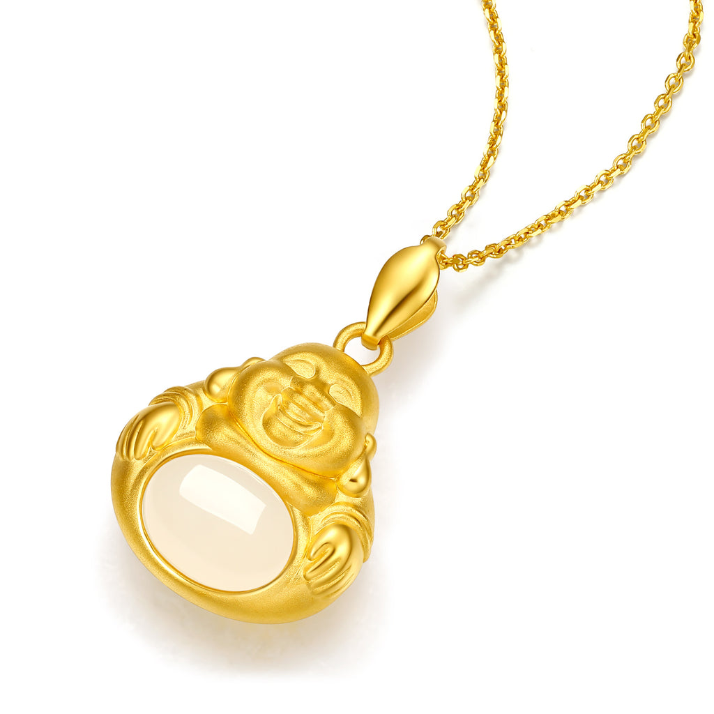 24K金吊墜 黑天玉 1.1-1.3克 彌勒佛像 Y048359