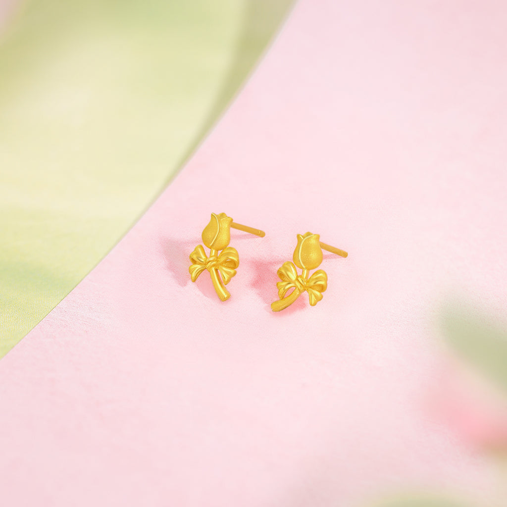 “Dream in the Garden” 24K Gold Earrings Flower 1.9-2.1g A0915129