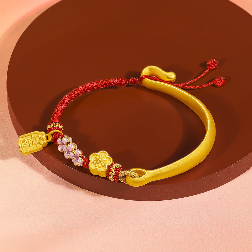 24K Gold Bangle Bracelet Flower 5.8-6.2g A1012320