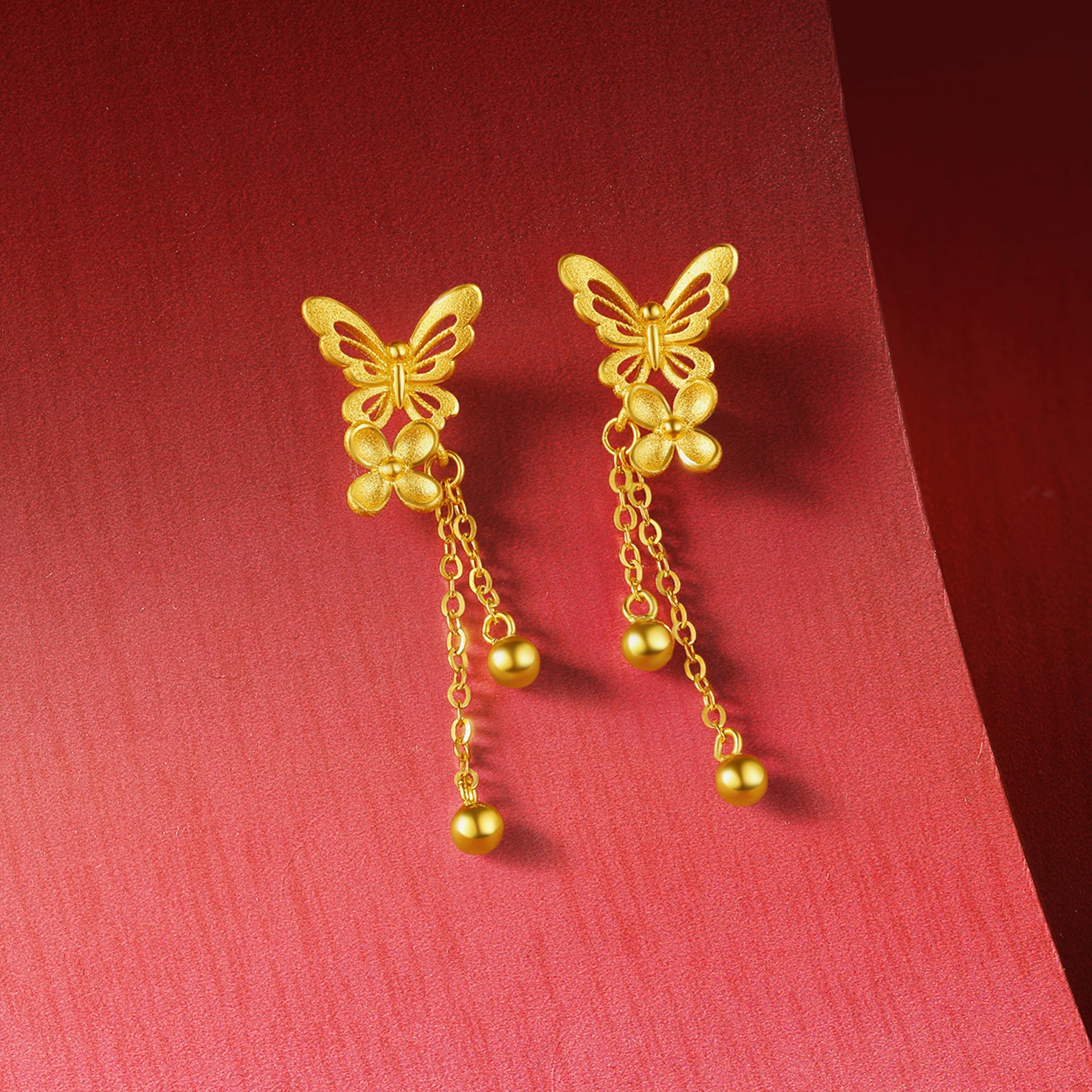「公主婚禮」24K 黃金耳環 蝴蝶 3.3-3.6g A0922095