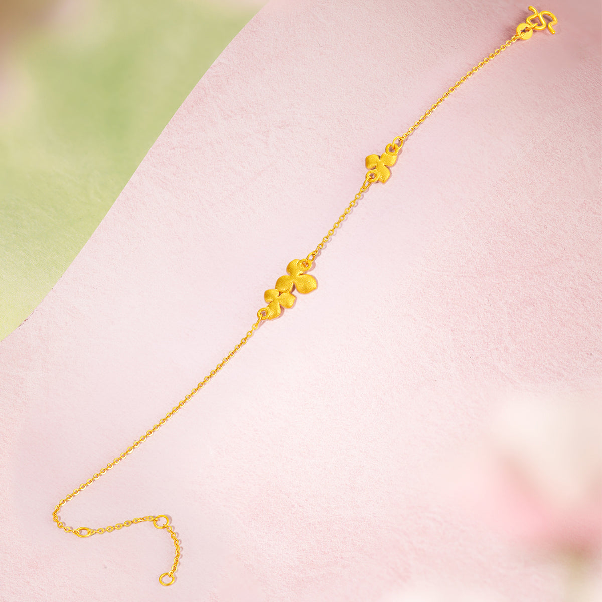 “Dream in the Garden” 999 24K Gold Chain Bracelet Flower 2.4-2.8g A0715132