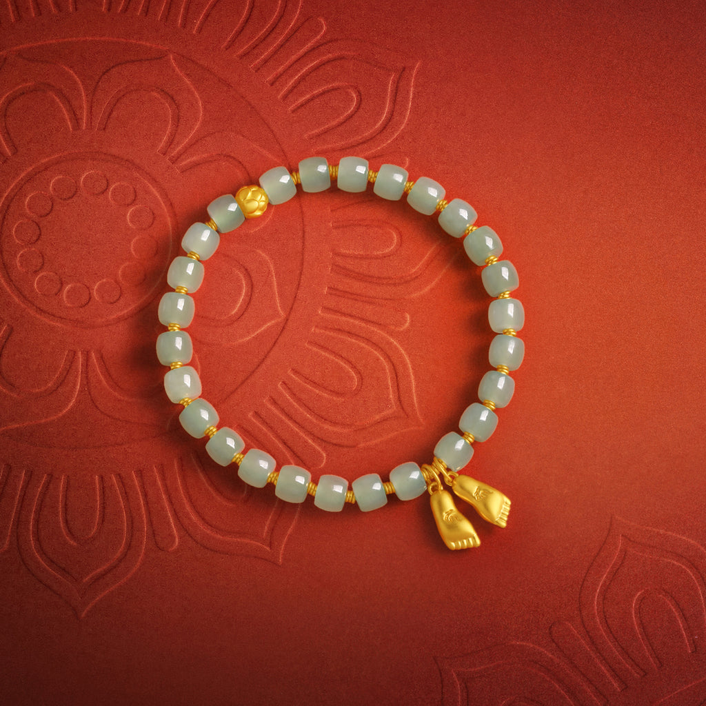 Jiuhua Mountain' 24K Gold Beaded Bracelet Heitian Jade Mudras Y1915276