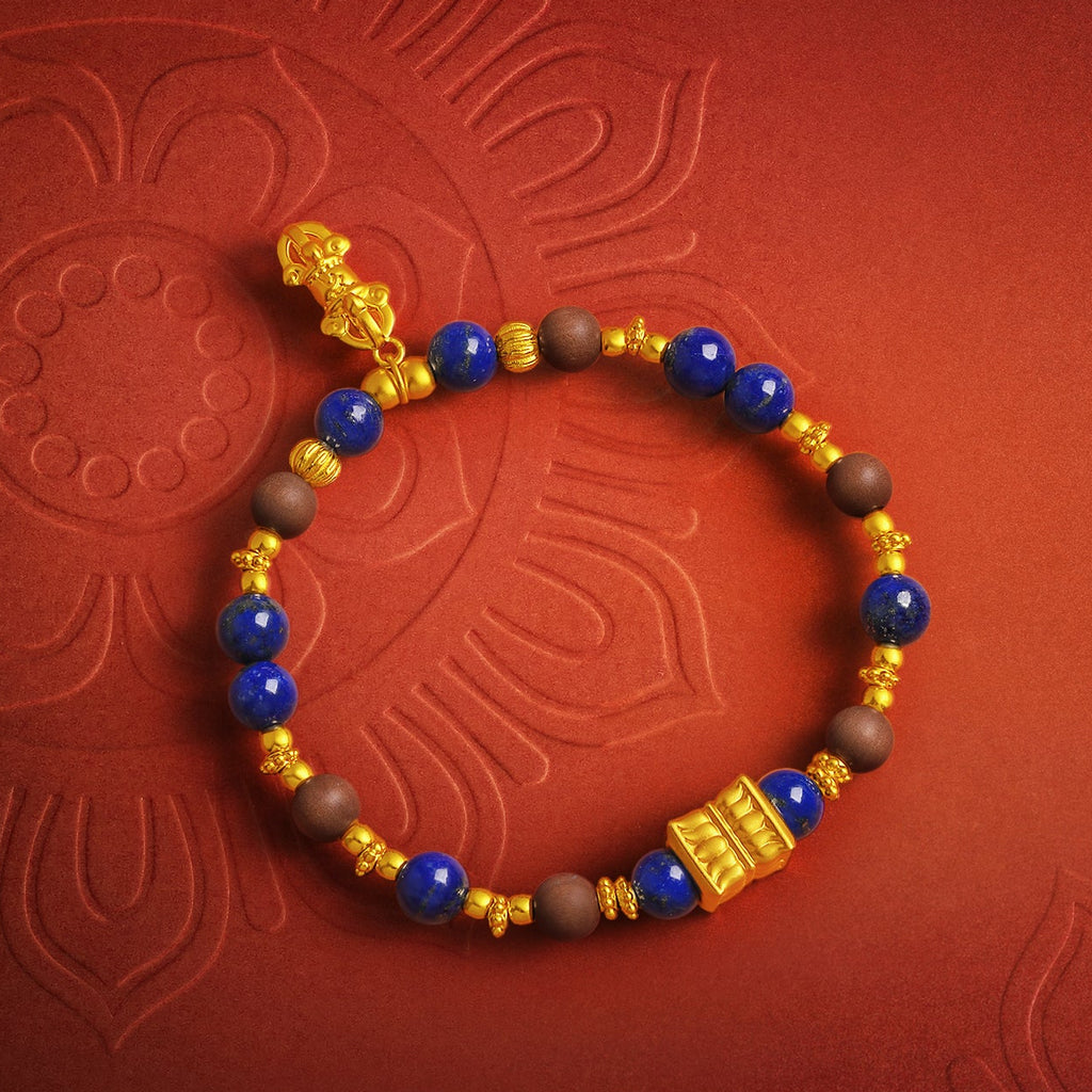 九華山' 24K金珠手鍊 青金石檀木珠 金剛杵 J1915267