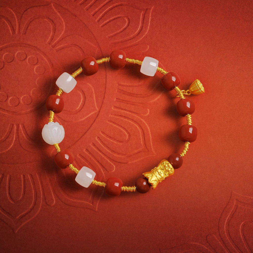 Jiuhua Mountain' 24K Gold Beaded Bracelet Heitian Jade Agate Ksitigarbha Bodhisattva Y1915283