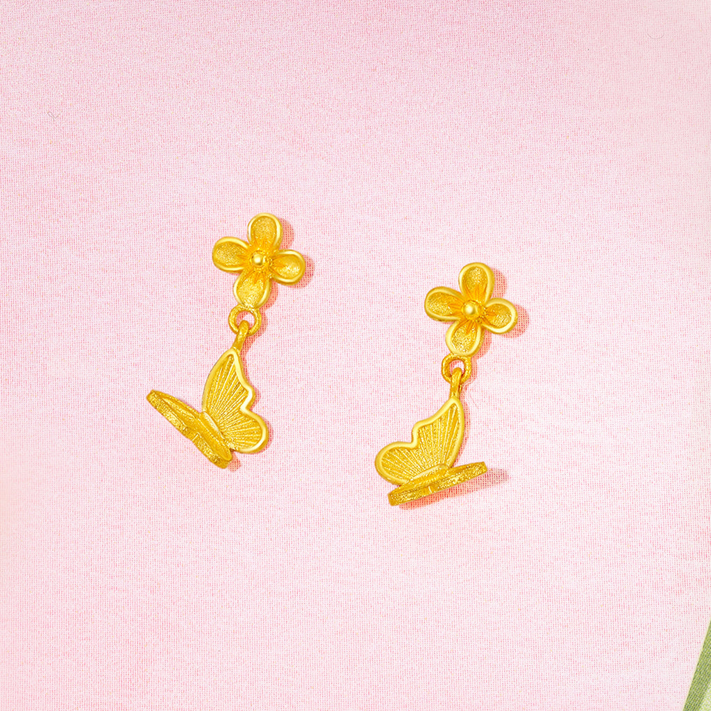 “Dream in the Garden” 24K Gold Earrings Flower 1.45-1.65g A0914969