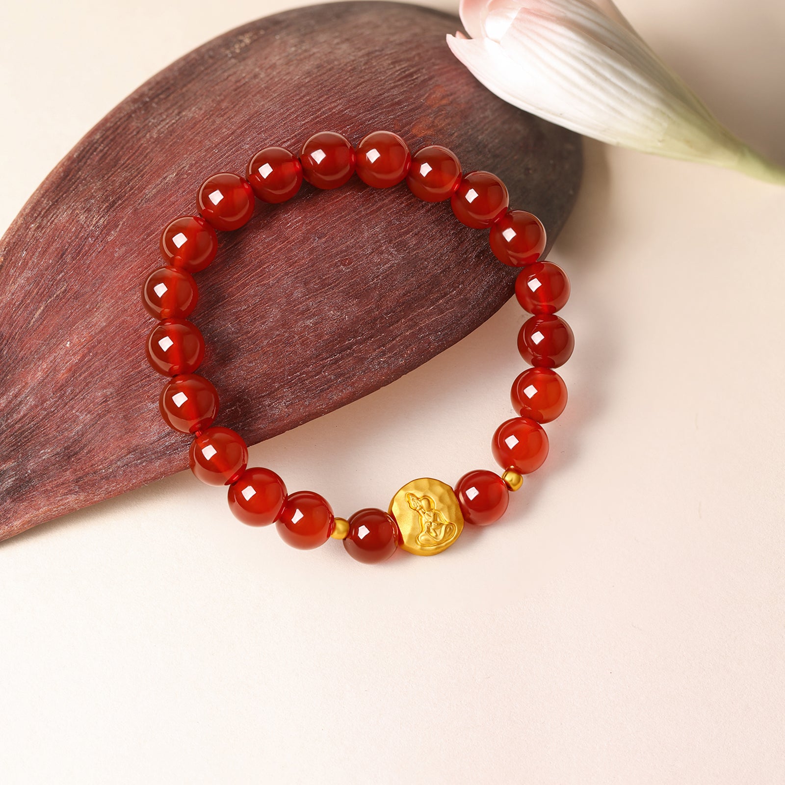 Jiuhua Mountain' 24K Gold Beaded Bracelet Agate Ksitigarbha Bodhisattva A1915809