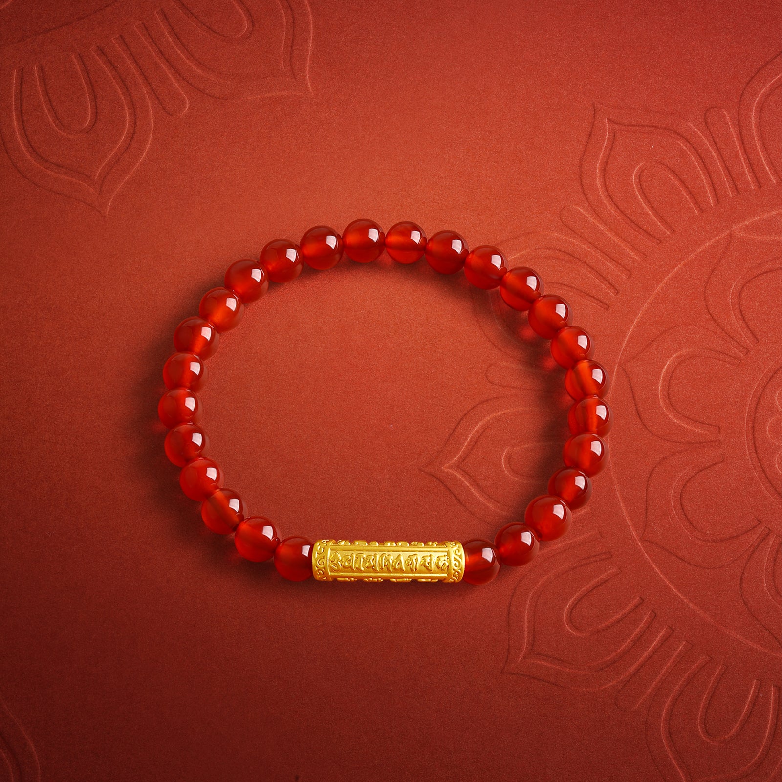 Jiuhua Mountain' 24K Gold Beaded Bracelet Agate Buddhist Scripture A1915808