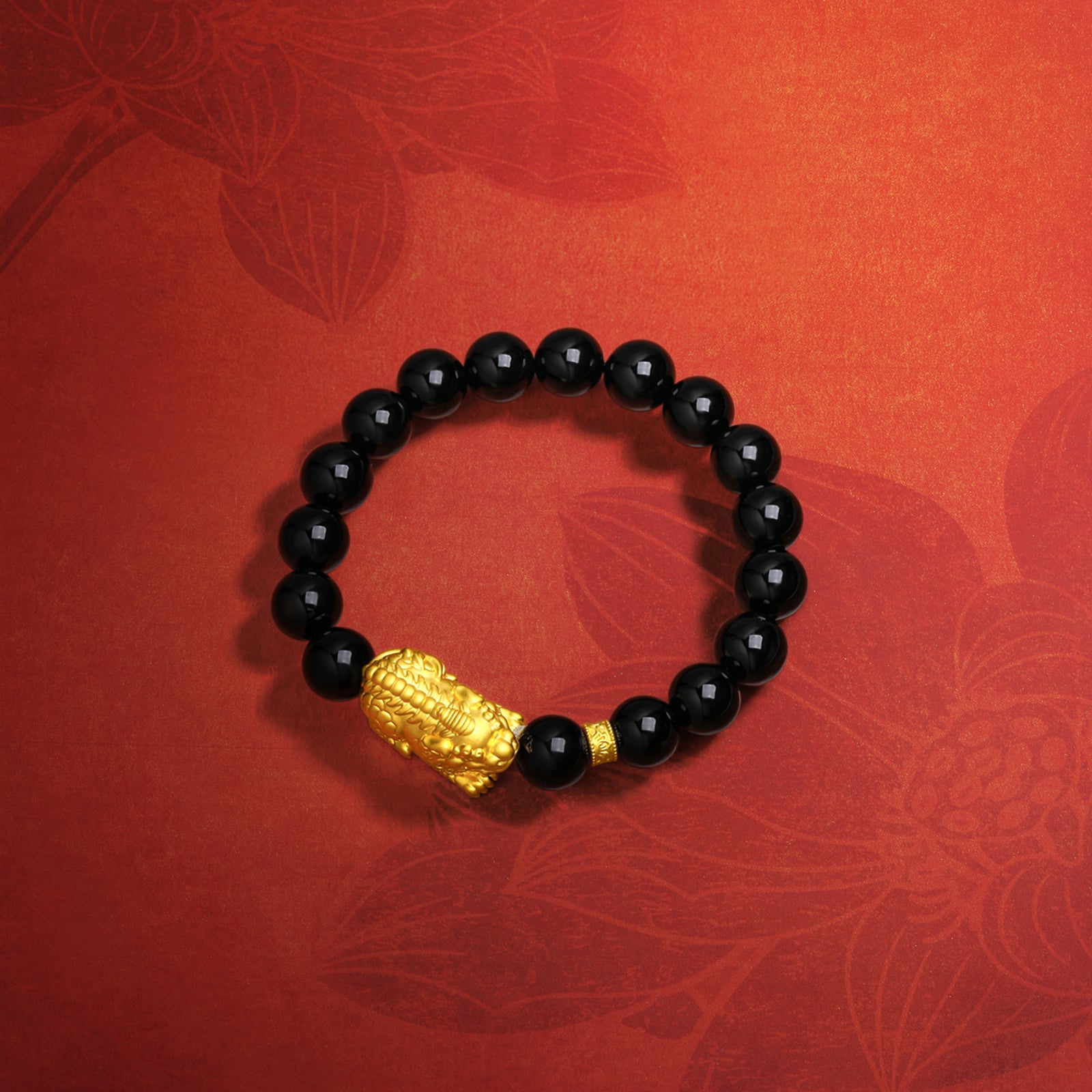 Jiuhua Mountain' 24K Gold Beaded Bracelet Agate Ksitigarbha's Mount Diting A1915262