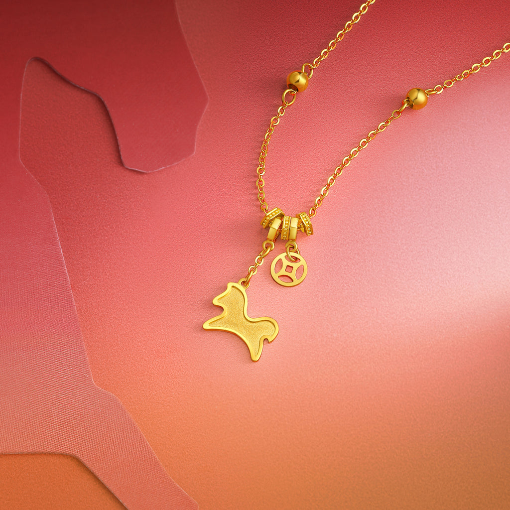 'Year of the Horse' 24K Gold Pendant Necklace Horse Coin 3.55-4g 40cm-45cm A0620944