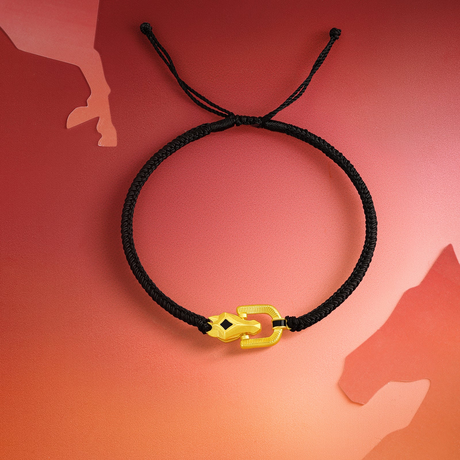 'Year of the Horse'  999.9 24K Gold String Bracelet Horsehead 2.18-2.48g 17cm-23cm A1720949