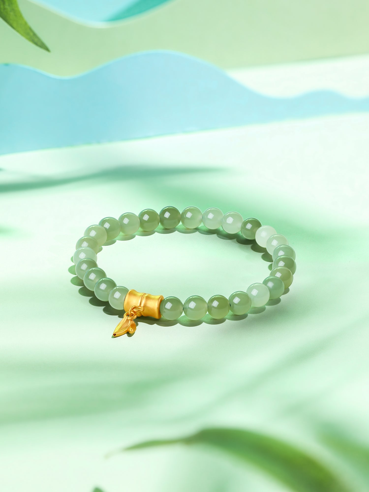 24K Gold Beaded Bracelet 5.7-6.2mm Bamboo 0.55-0.65g Y1910807