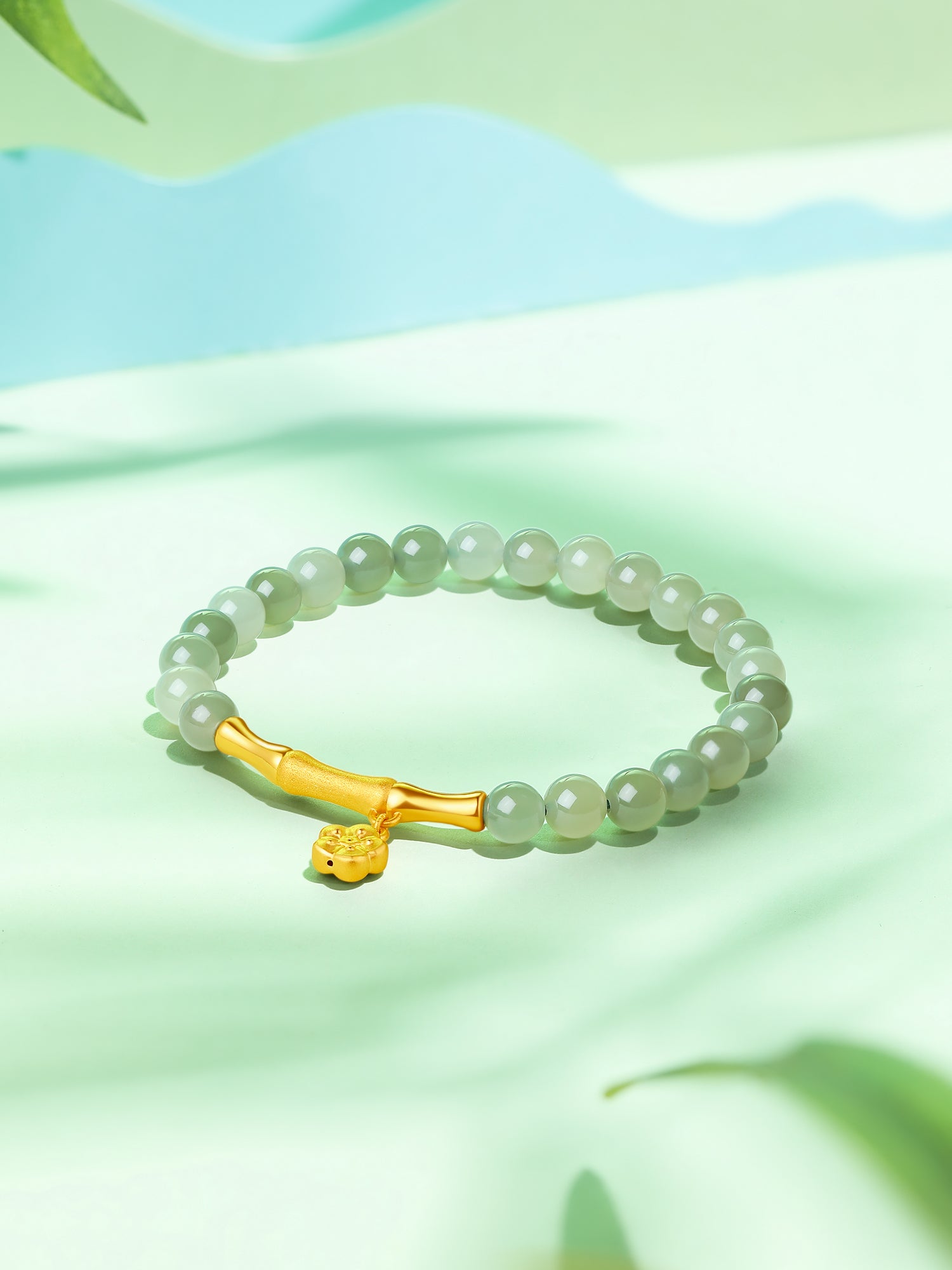 24K Gold Beaded Bracelet 5.7-6.2mm Flower 0.65-0.8g Y1910806