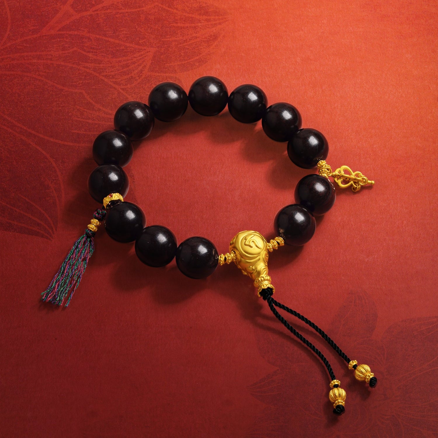 "Jiuhua Mountain" 24K Gold Beaded Bracelet Sandalwood Beads Ksitigarbha's Implements A1915268