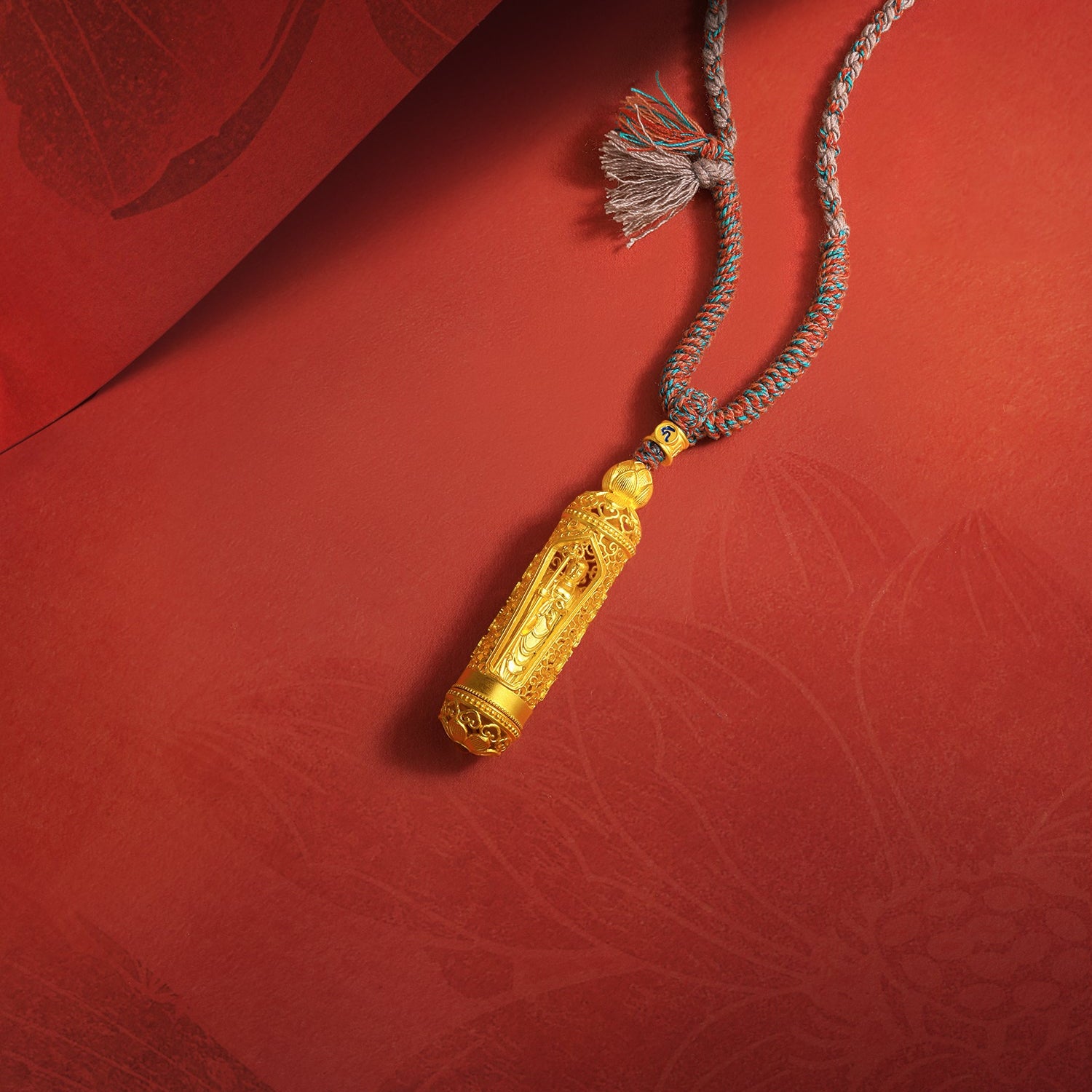 'Jiuhua Mountain' 999.9 24K Gold Pendant Necklace Vajra A0415248