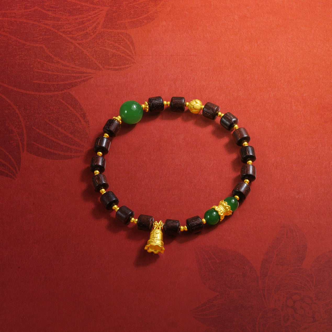 Jiuhua Mountain' 24K Gold Beaded Bracelet Heitian Jade Sandalwood Ksitigarbha's Implements Y1915279