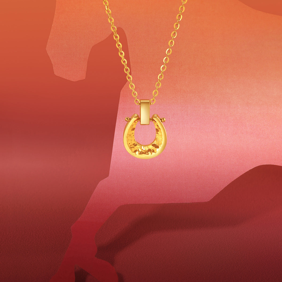 24K Gold Pendant Necklace Horse 3.3-3.6g A0615534