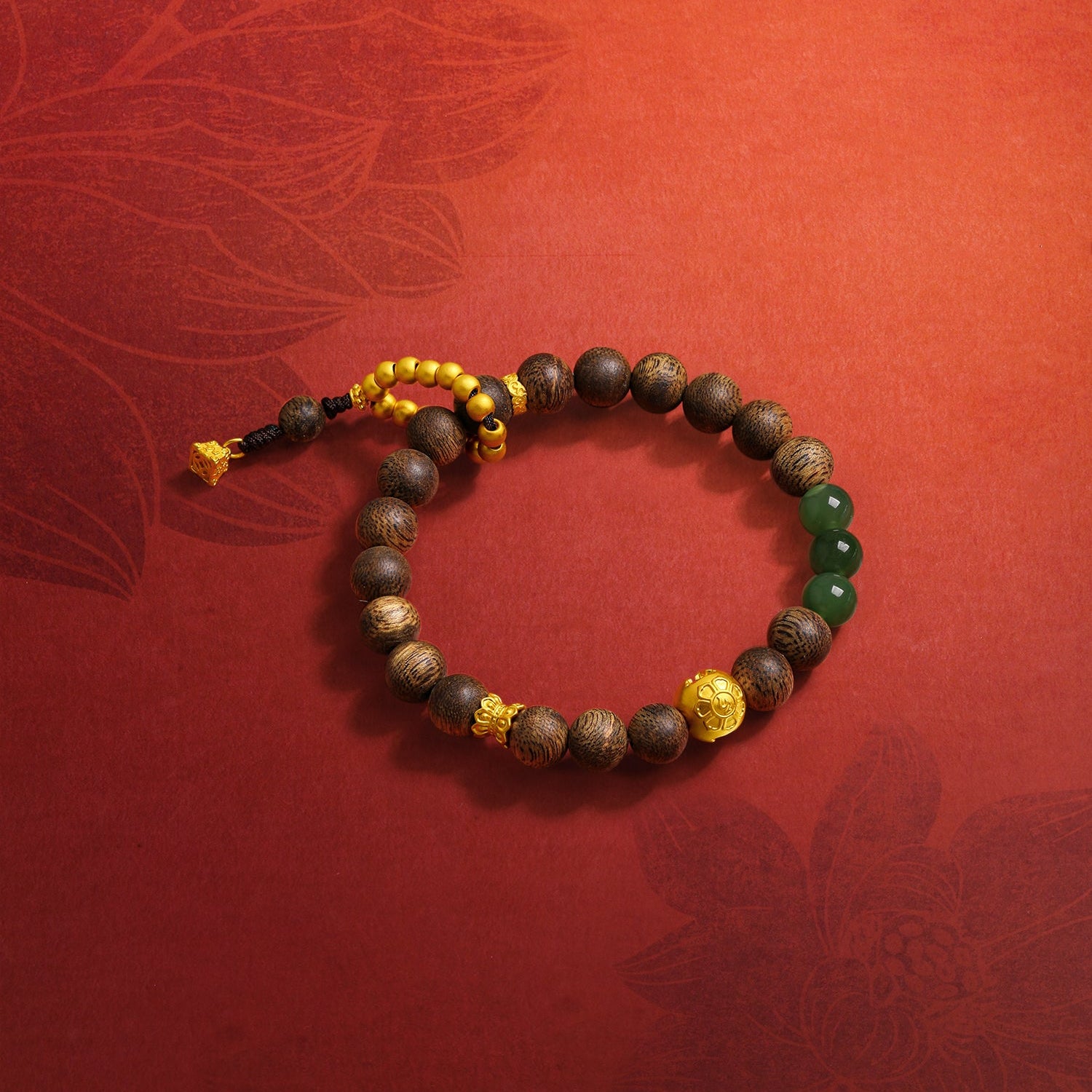 Jiuhua Mountain' 24K Gold Beaded Bracelet Heitian Jade Agarwood Ksitigarbha Bodhisattva Y1915291