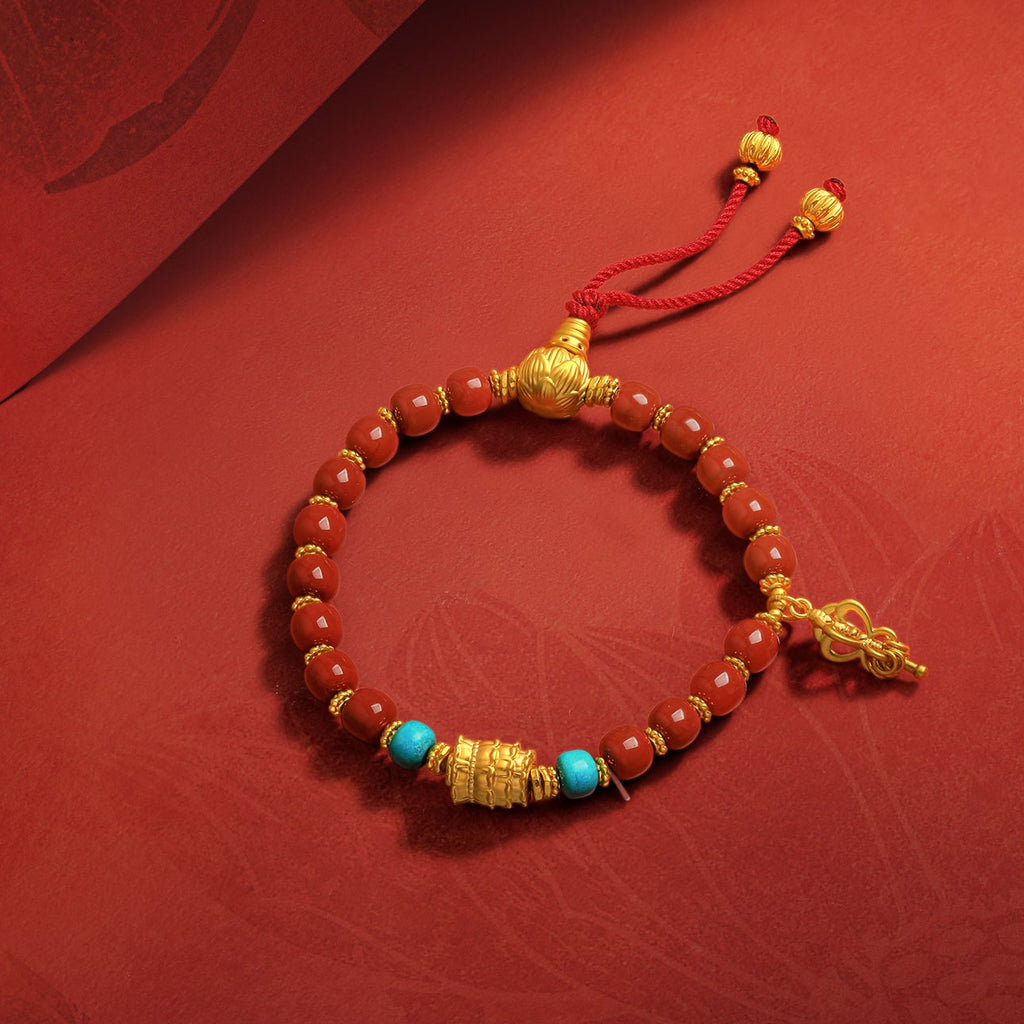 九華山 24K 金珠手鍊 瑪瑙綠松石 地藏菩薩法器 J1915328