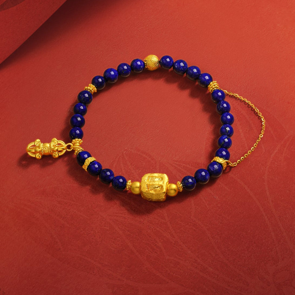 "Jiuhua Mountain" 24K Gold Beaded Bracelet Lapis Lazuli Vajra J1915264