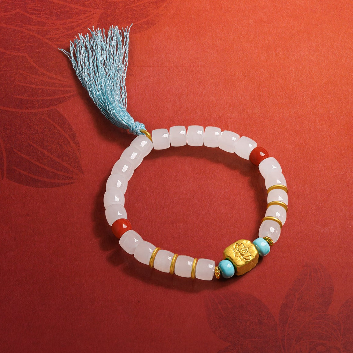 Jiuhua Mountain' 24K Gold Beaded Bracelet Heitian Jade Turquoise Agate Ksitigarbha's Implements Y1915278