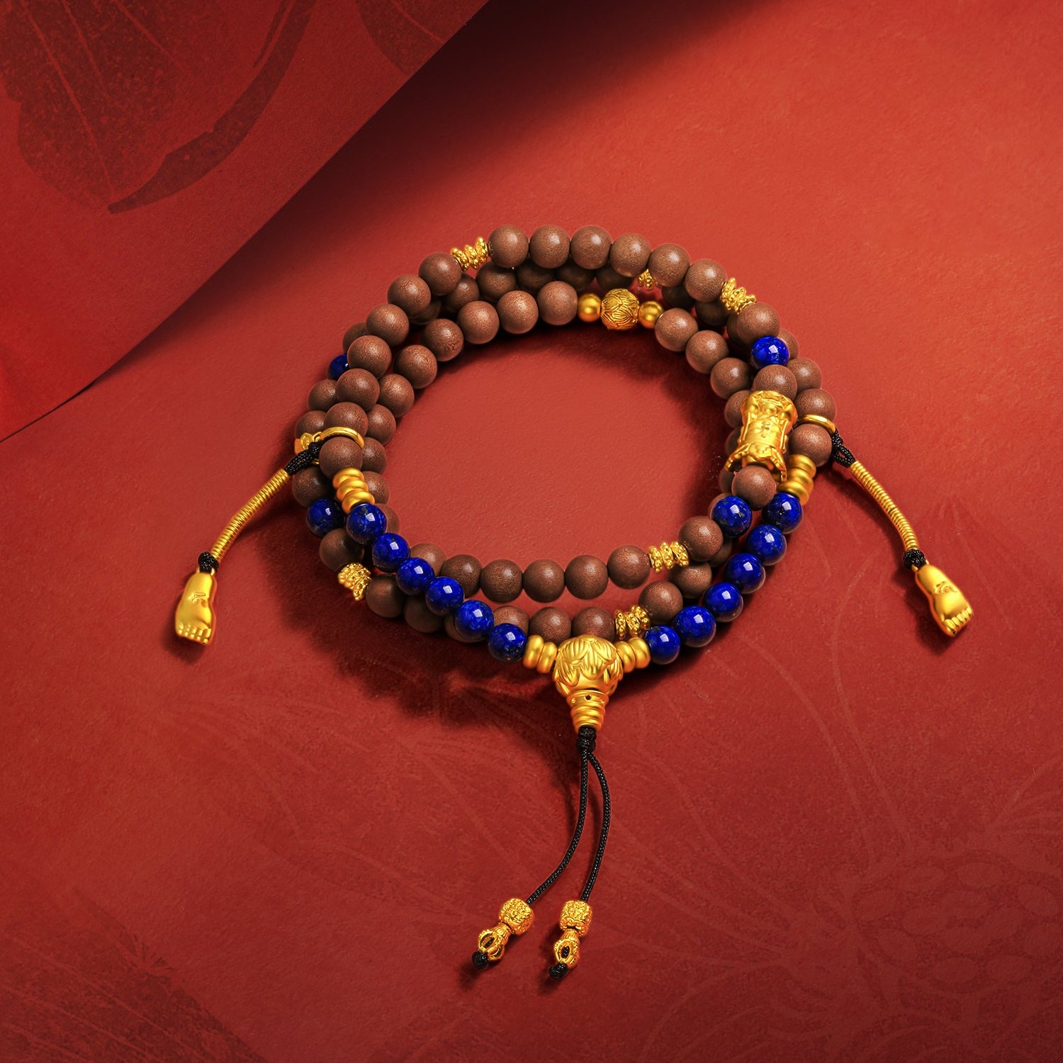 Jiuhua Mountain' 24K Gold Beaded Bracelet Lapis Lazuli Sandalwood Bead Ksitigarbha Bodhisattva J1915327
