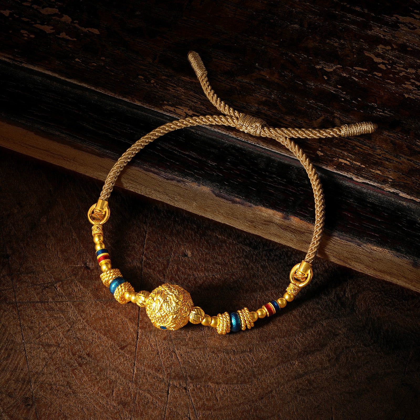 "Chinese Culture Collection - Wood Carving"  24K Gold String Bracelet   6.8-9.8g A1748377