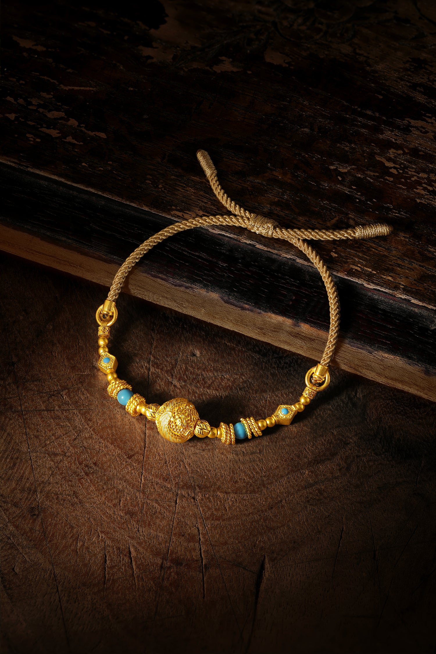 "Chinese Culture Collection - Wood Carving"  24K Gold String Bracelet   6.5-9.5g A1748373