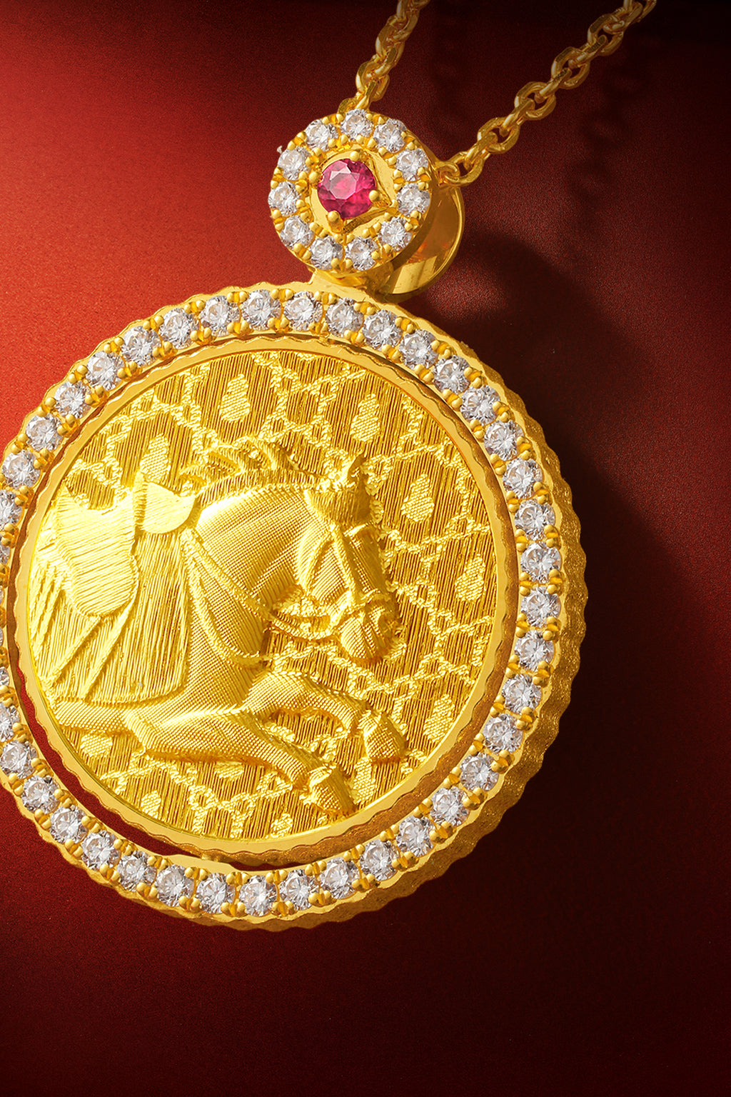 "Chinese Culture Collection - Dan Qing" 999 24K Gold Pendant Necklace Diamond 0.0102ct Ruby 0.04ct Zodiac 15-17g W0650034