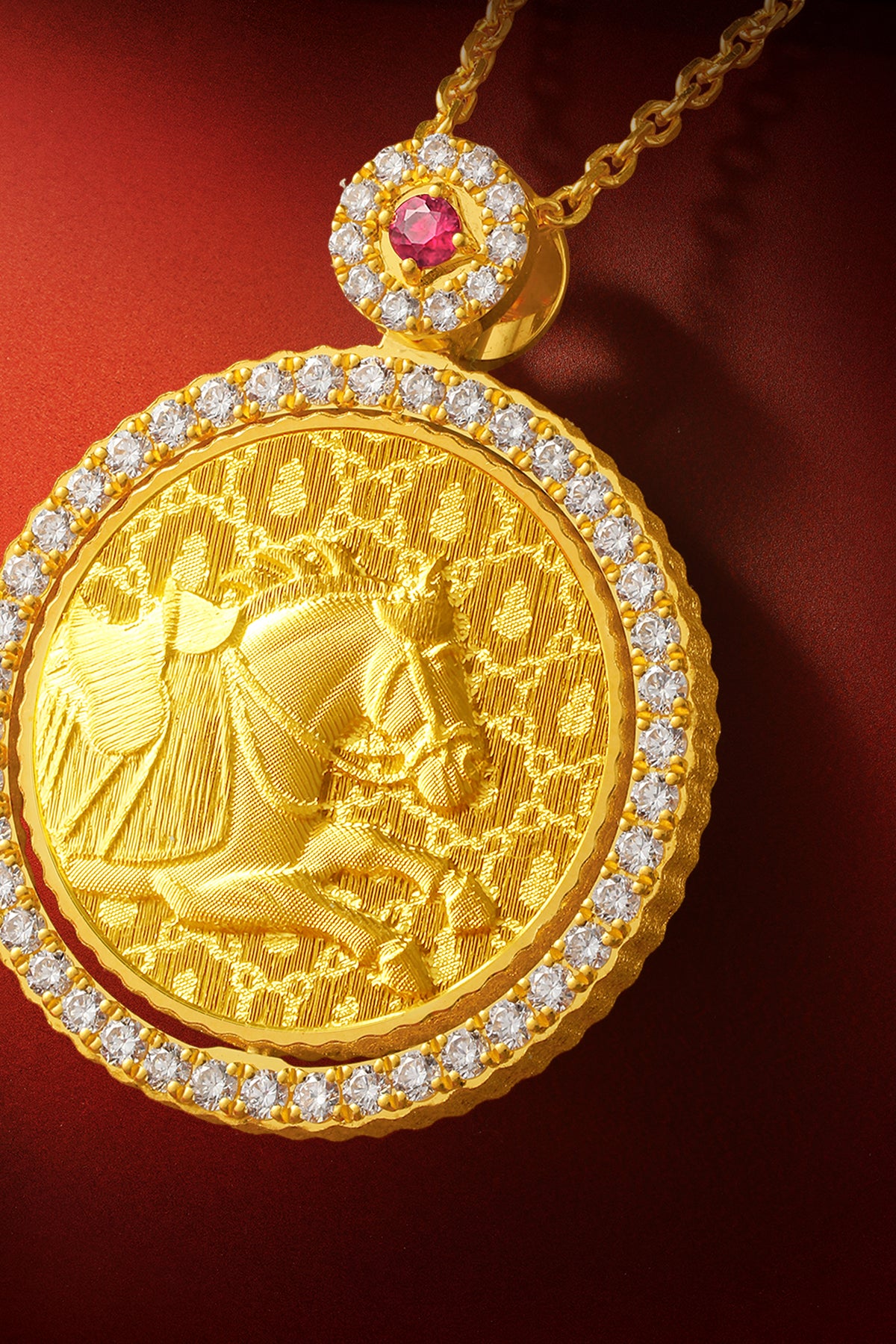 "Chinese Culture Collection - Dan Qing" 999 24K Gold Pendant Necklace Diamond 0.0102ct Ruby 0.04ct Zodiac 15-17g W0650034