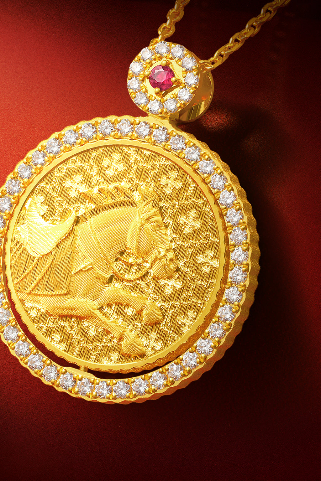 "Chinese Culture Collection - Dan Qing" 999 24K Gold Pendant Necklace Diamond 0.0102ct Ruby 0.04ct Zodiac 14.9-16.8g W0650043