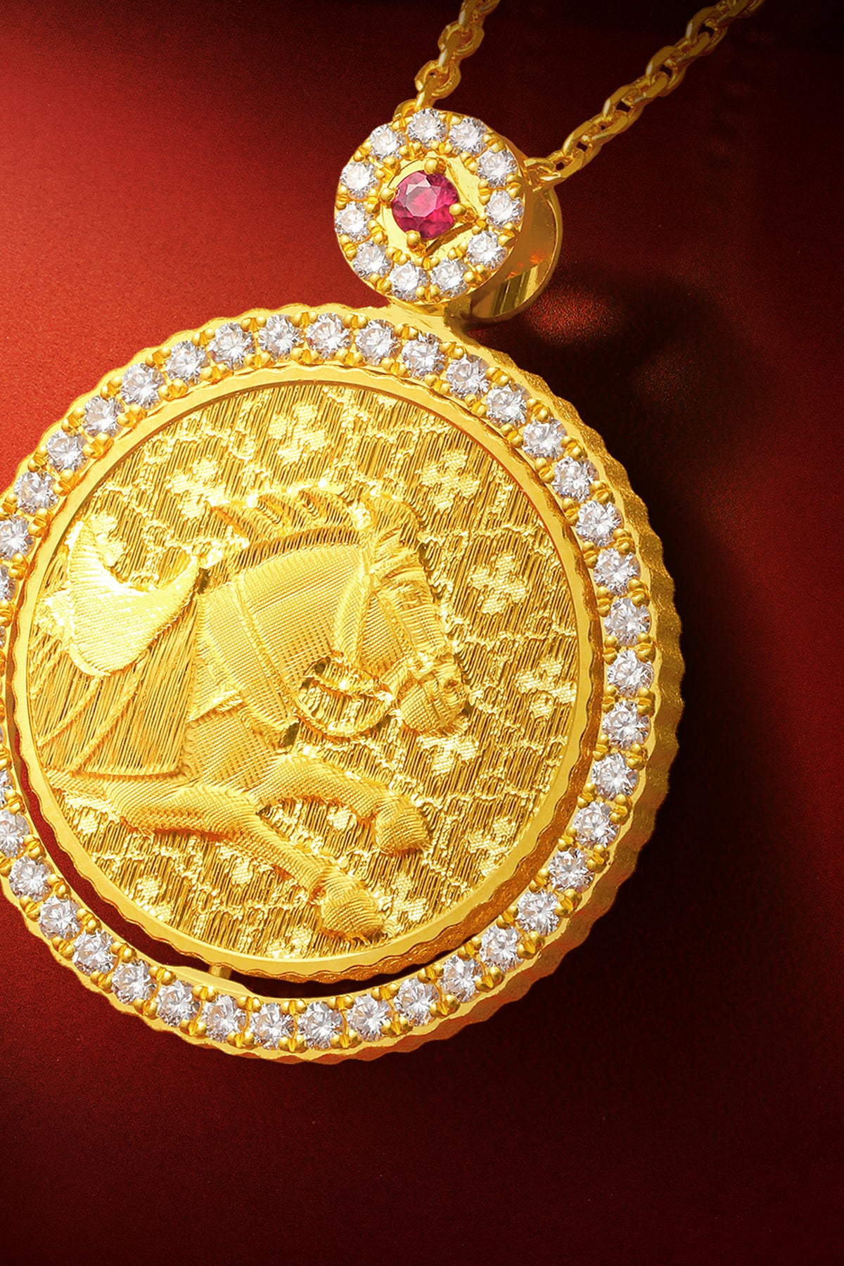 "Chinese Culture Collection - Dan Qing" 999 24K Gold Pendant Necklace Diamond 0.0102ct Ruby 0.04ct Zodiac 14.9-16.8g W0650043