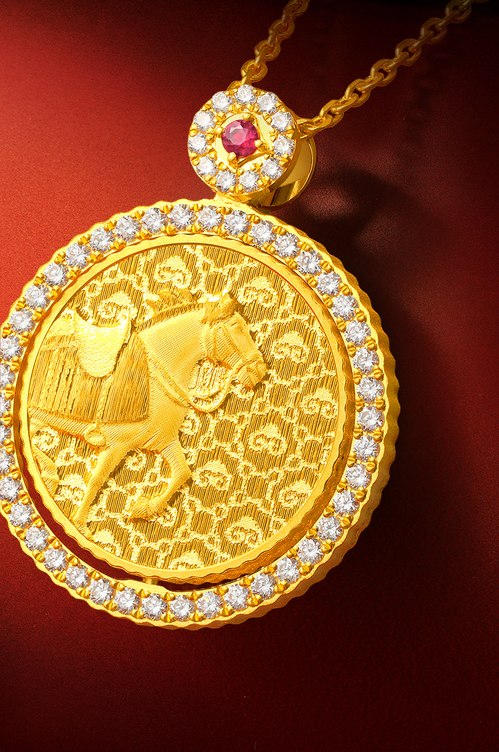 "Chinese Culture Collection - Dan Qing" 999 24K Gold Pendant Necklace Diamond 0.0102ct Ruby 0.04ct Zodiac 14.8-16.6g W0650037