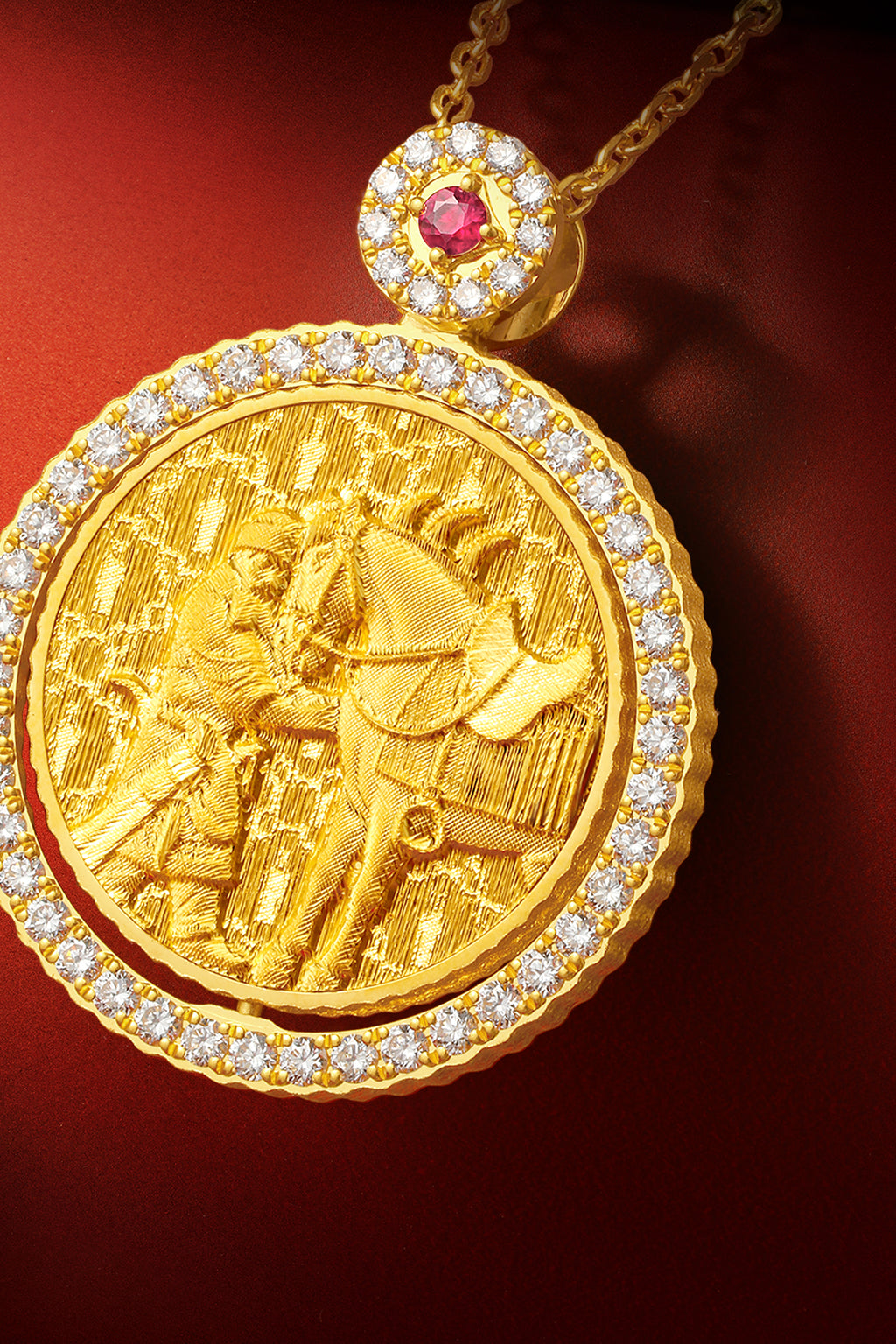 "Chinese Culture Collection - Dan Qing" 999 24K Gold Pendant Necklace Diamond 0.0102ct Ruby 0.04ct Zodiac 15-16.8g W0650041