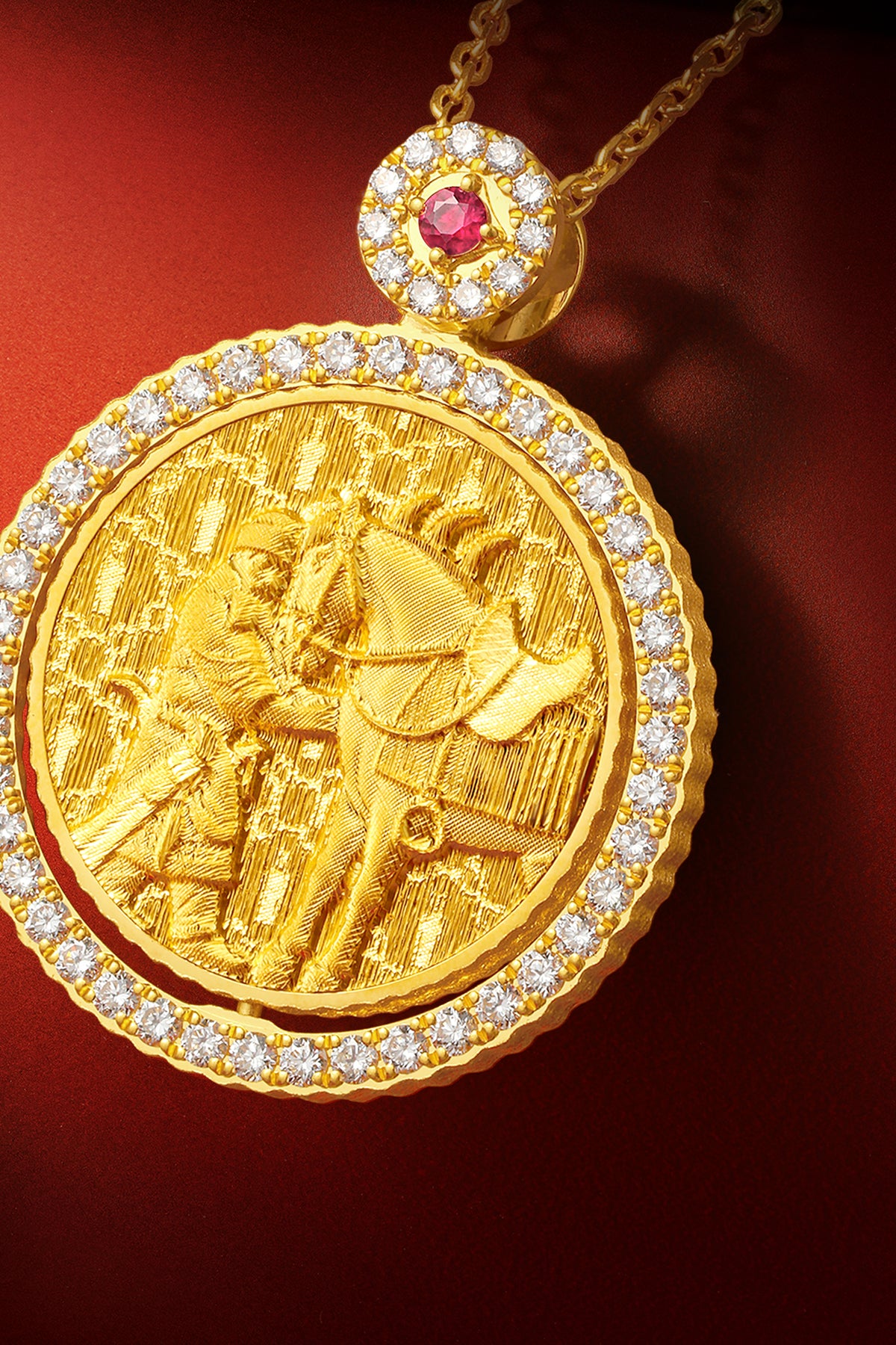 "Chinese Culture Collection - Dan Qing" 999 24K Gold Pendant Necklace Diamond 0.0102ct Ruby 0.04ct Zodiac 15-16.8g W0650041