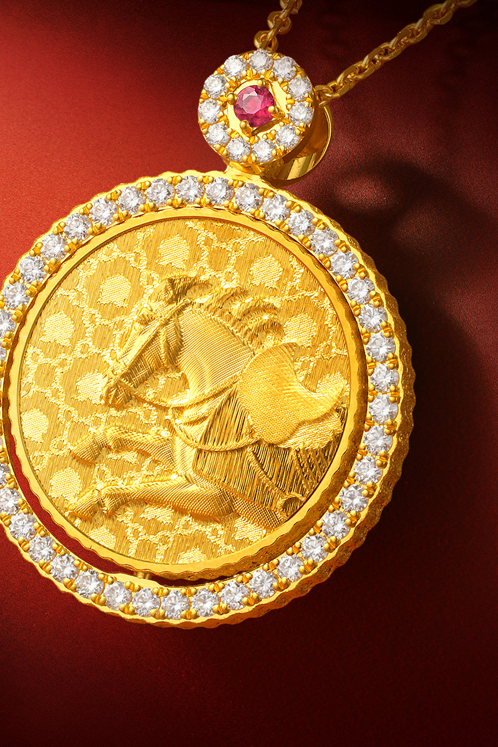 "Chinese Culture Collection - Dan Qing" 999 24K Gold Pendant Necklace Diamond 0.0102ct Ruby 0.04ct Zodiac 14.9-16.8g W0650042