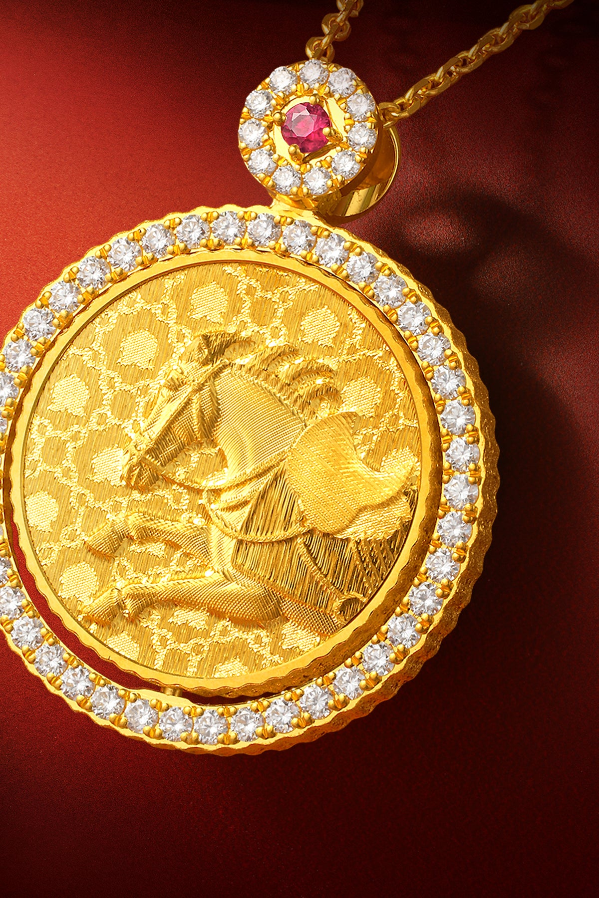 "Chinese Culture Collection - Dan Qing" 999 24K Gold Pendant Necklace Diamond 0.0102ct Ruby 0.04ct Zodiac 14.9-16.8g W0650042