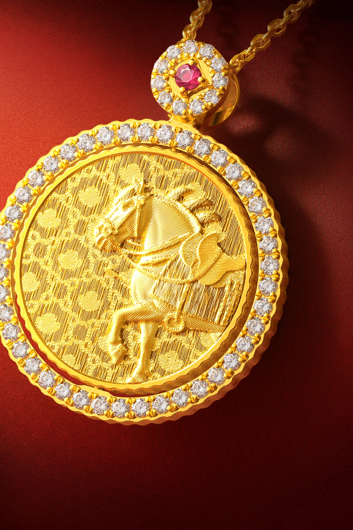 "Chinese Culture Collection - Dan Qing" 999 24K Gold Pendant Necklace Diamond 0.0102ct Ruby 0.04ct Zodiac 14.7-16.5g W0650035