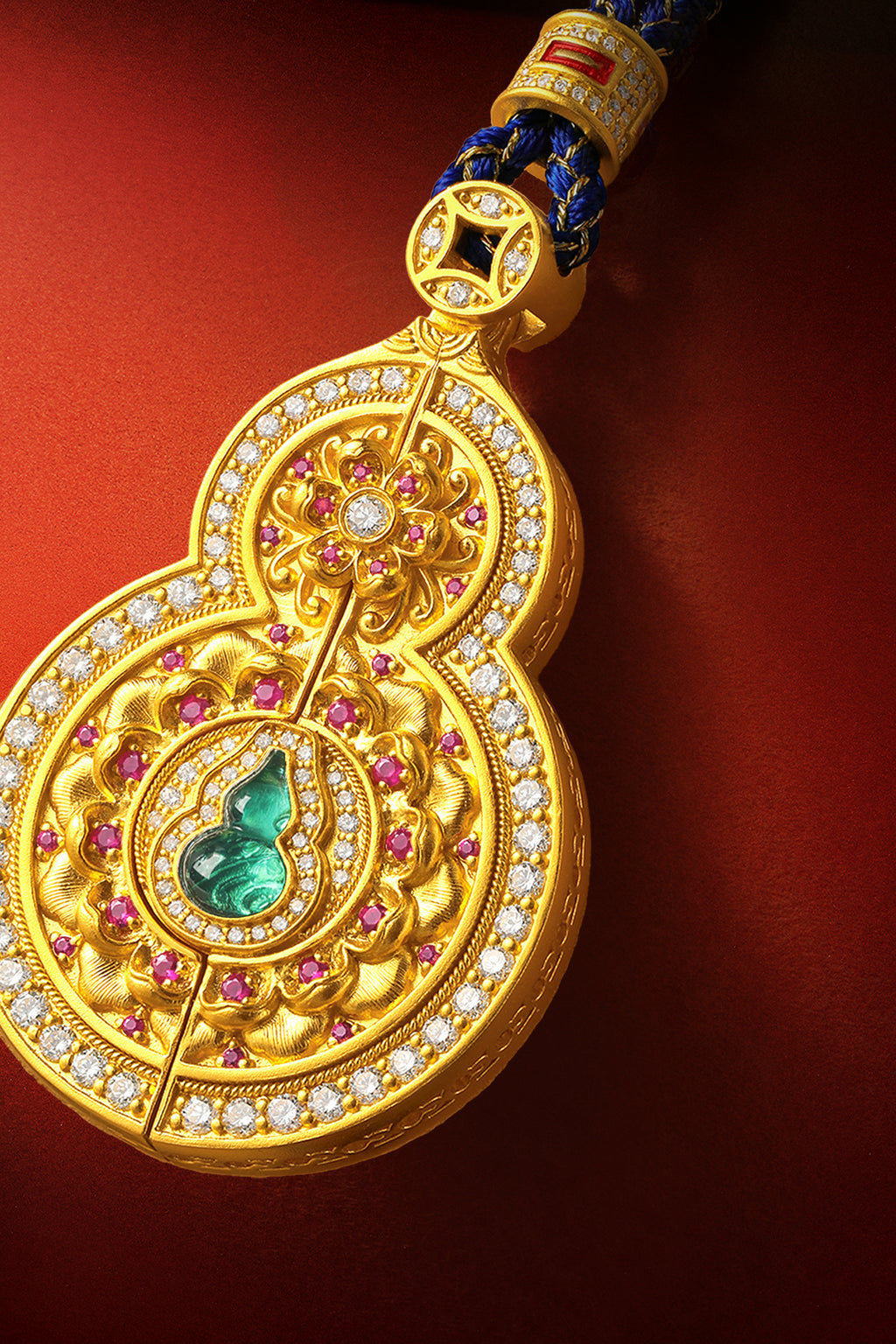 "Chinese Culture Collection - Dan Qing" 999 24K Gold  String Pendant Diamond 0.006ct Ruby 0.0081ct 40-46g W0450079