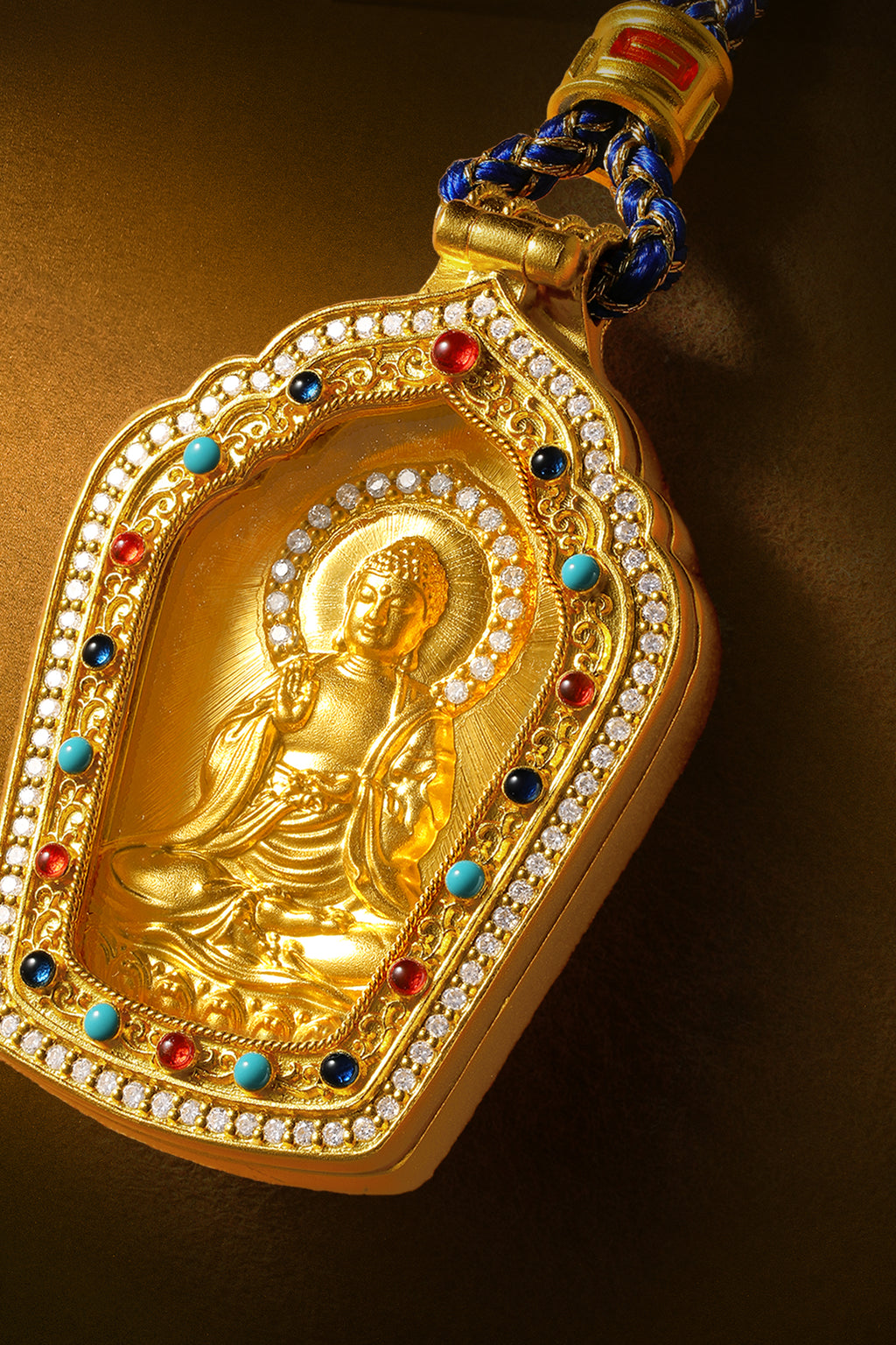 "Chinese Culture Collection - Dan Qing" 999 24K Gold String Pendant Necklace Diamond 0.0022ct Crystal 13.85*21.31*0.65mm 19.5-23.5g W0450077