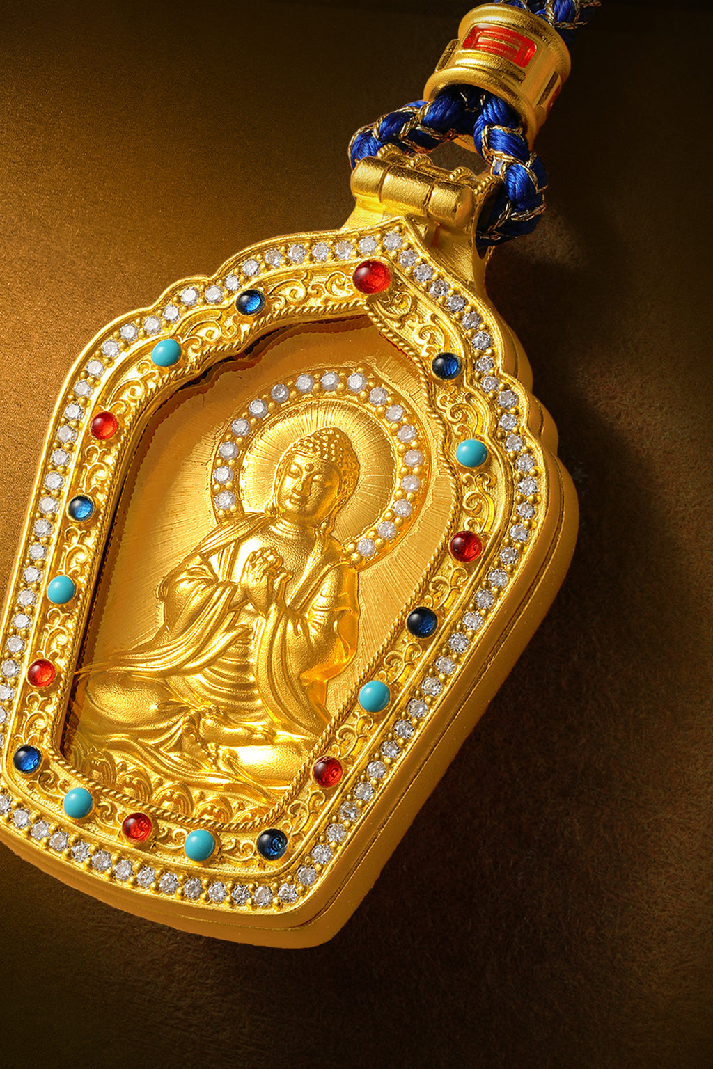 "Chinese Culture Collection - Dan Qing" 999 24K Gold  String Pendant Diamond 0.0022ct Crystal 13.85*21.31*0.65mm 19.5-23.5g W0450078