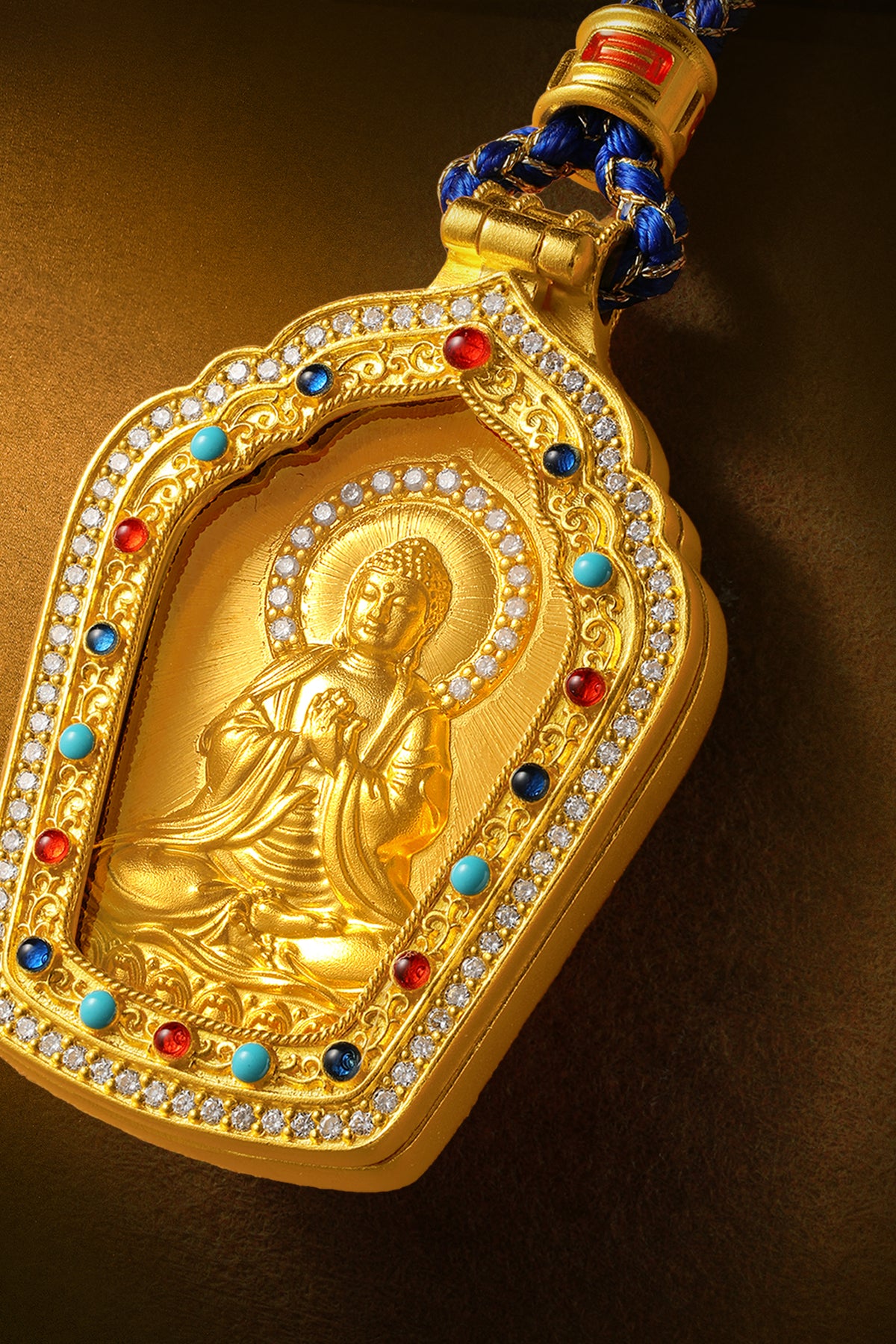 "Chinese Culture Collection - Dan Qing" 999 24K Gold  String Pendant Diamond 0.0022ct Crystal 13.85*21.31*0.65mm 19.5-23.5g W0450078